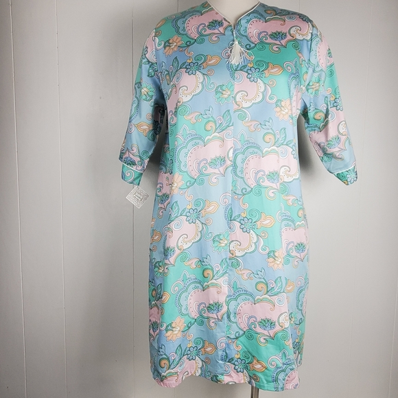 Nwt Carlton Hall blue swirl zip front night gown - Picture 11 of 11